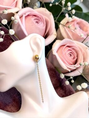 Vtg Goldtone Drop Chain Ball Earrings